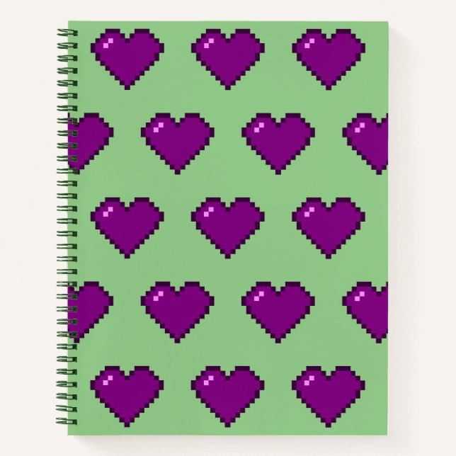 Carnet Motif de coeur violet Pixel (Devant)