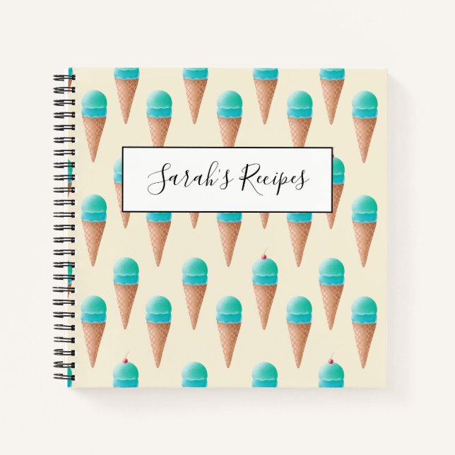 Carnet Motif de cône de glace bleu, jaune clair (Devant)