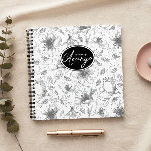 Carnet Motif de contour floral esquissé gris/blanc ID939