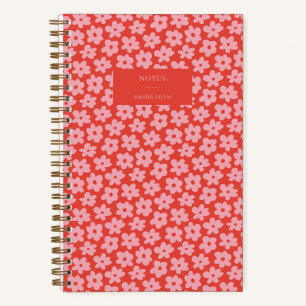 Carnet Motif de daisy rétro rose rouge avec nom personnal