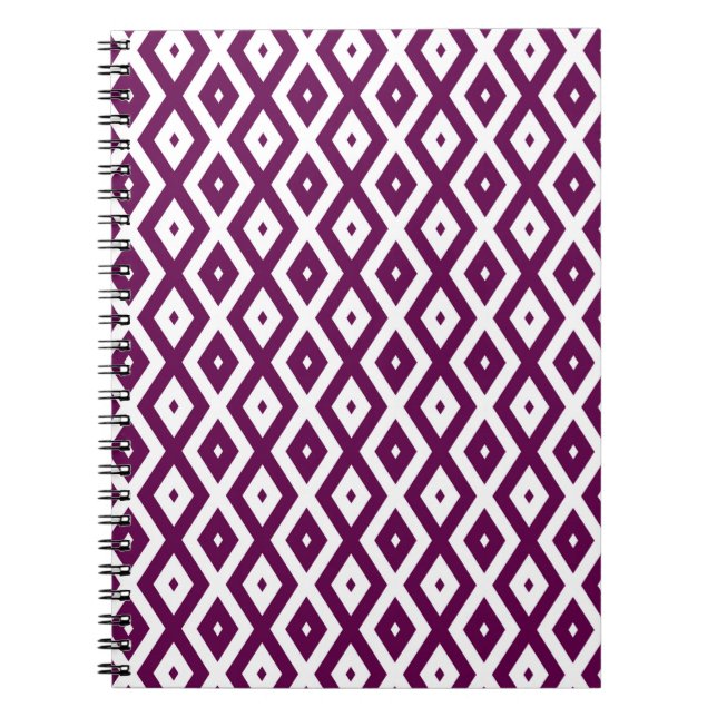 Carnet Motif de diamant blanc et violet de prune (Devant)