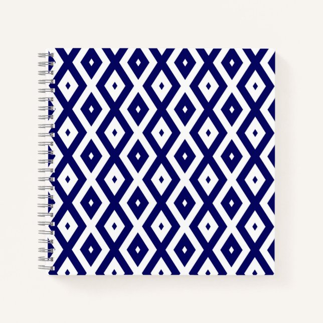 Carnet Motif de diamants bleu et blanc de la marine (Devant)