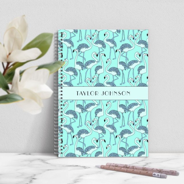 Carnet Motif de Flamants roses bleu moderne (Modern Blue Flamingos Pattern Notebook)
