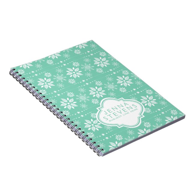 Carnet Motif De Flammes De Neige Blanches Et Turquoises (Côté Droit)