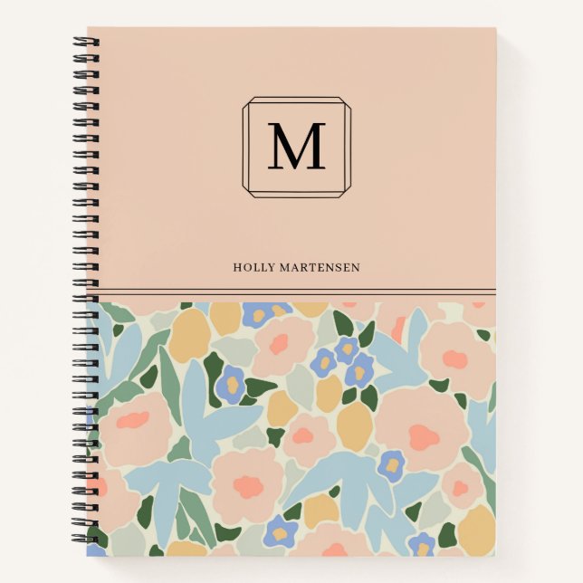 Carnet Motif de fleur rose pastel bleu clair Monogram Non (Devant)