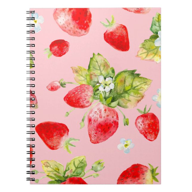 Carnet motif de fraise transparent aquarelle (Devant)