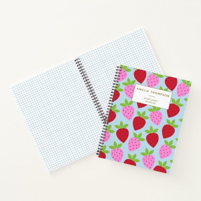 Carnet Motif de fraises papier à graphes personnalisé (Intérieur)