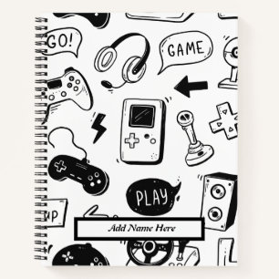 Carnet Motif de jeu vidéo noir et blanc