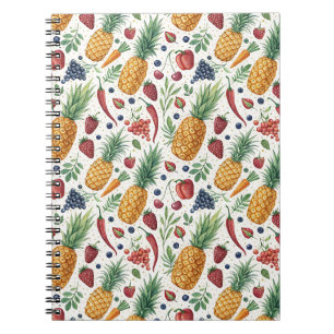 Carnet Motif de légumes et de fruits à l'aquarelle peints