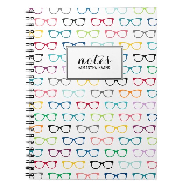 Carnet Motif de lunettes Nerd multicouleurs personnalisée (Devant)