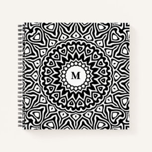 Carnet Motif de mandala noir et blanc monogramme moderne
