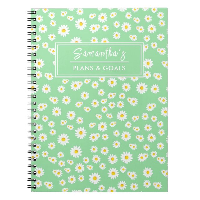 Carnet Motif de marguerites de printemps de Boho vert (Devant)