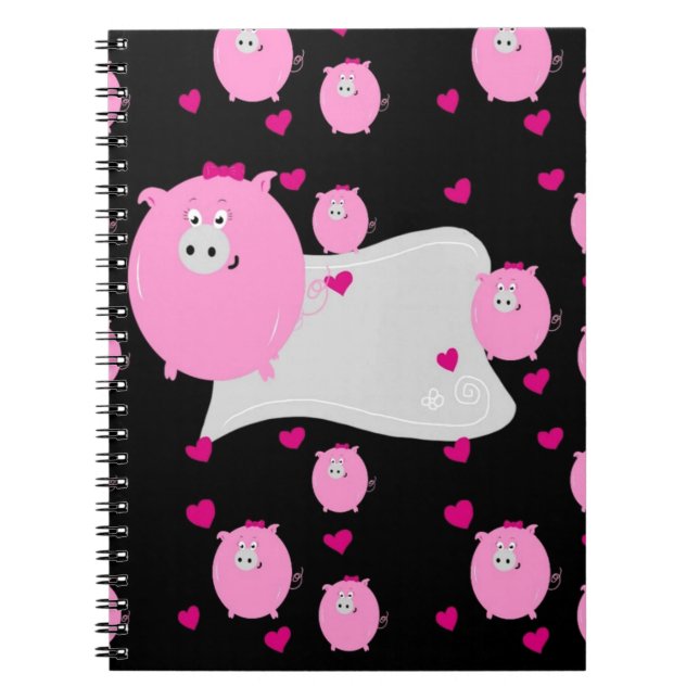 Carnet Motif de micro-cochon rose et noir le personnalise (Devant)