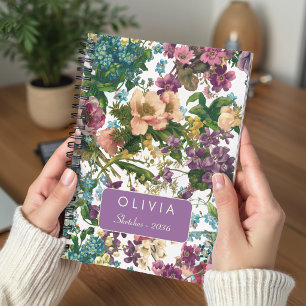 Carnet Motif de monogramme floral violet vintage