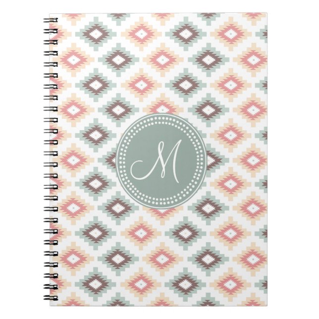 Carnet Motif de monogramme rose rose de la tribu Aztec (Devant)