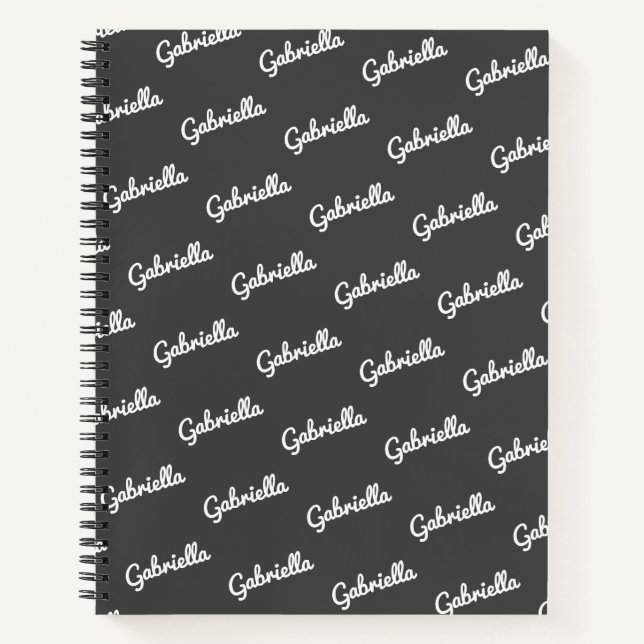 Carnet Motif de nom de script personnalisé Noir et Blanc (Devant)