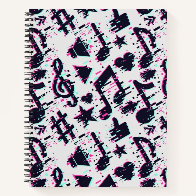 Carnet Motif de notes musicales et de coeurs déformés (Devant)