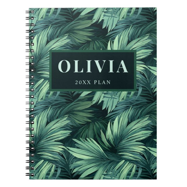 Carnet Motif de palmier tropical jungle verte gras (Devant)