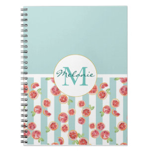 Carnet Motif de pamplemousse rose sur les rayures vertes