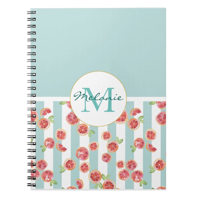 Carnet Motif de pamplemousse rose sur les rayures vertes (Devant)