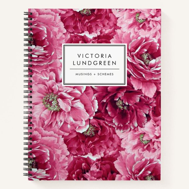 Carnet Motif de pivoines botaniques rose chic (Devant)