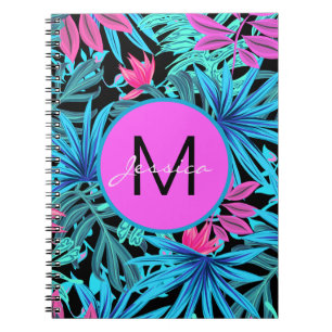 Carnet Motif de plante tropicale rose bleu néon personnal