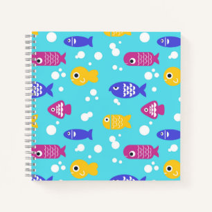 Carnet Motif de poissons de dessin animé colorés bleus