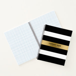 Carnet Motif de rayures noir, blanc et or