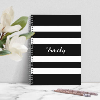 Carnet Motif de rayures noir et blanc Cool Nom personnel