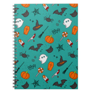Carnet Motif de style plat Halloween Turquoise.