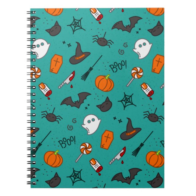 Carnet Motif de style plat Halloween Turquoise. (Devant)