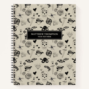 Carnet Motif de tatouage à main noir et beige