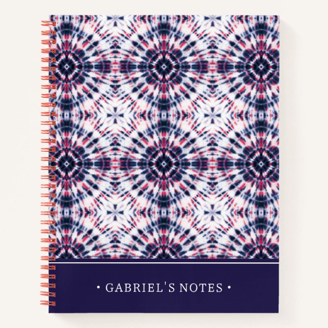 Carnet Motif de teinture bleu et rouge | Ajouter Votre No (Devant)
