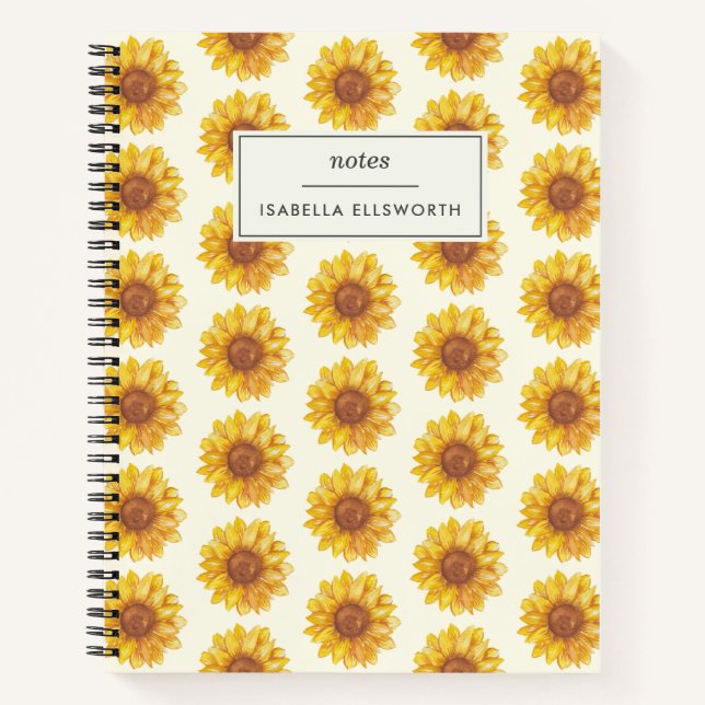 Carnet Motif de tournesol rustique aquarelle personnalisé (Devant)