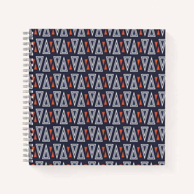 Carnet Motif de triangles géométriques bleu foncé et roug (Devant)