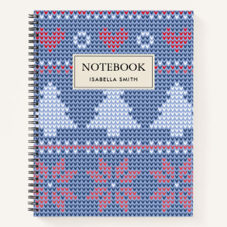 Carnet Motif de tricot de Noël Bleu