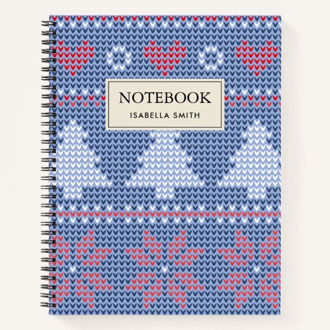 Carnet Motif de tricot de Noël Bleu (Devant)