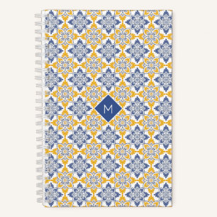 Carnet Motif de tuiles portugaises Monogramme personnalis