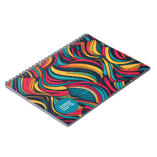 Carnet Motif de vague Abstraite monogramme personnalisé