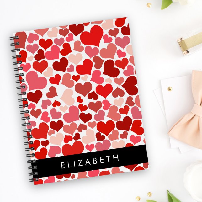 Carnet Motif Des Coeurs, Coeurs Rouges, Amour, Votre Nom (Créateur téléchargé)