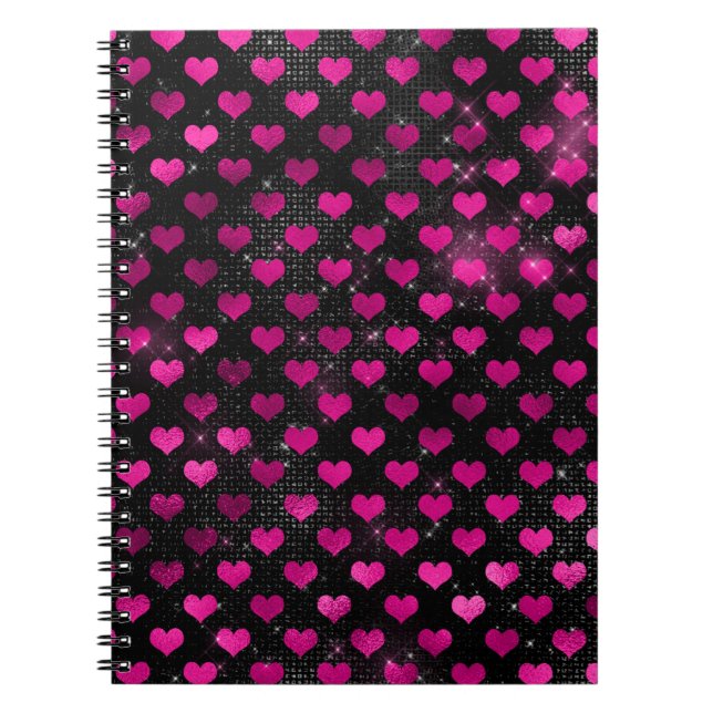 Carnet Motif des Coeurs de Glam rose et noir (Devant)