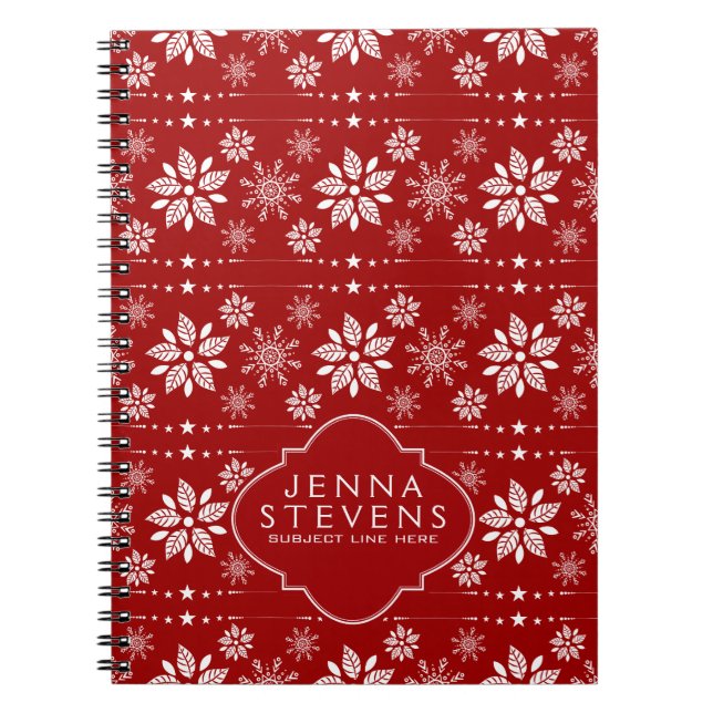 Carnet Motif des flocons de neige blancs et rouges foncés (Devant)