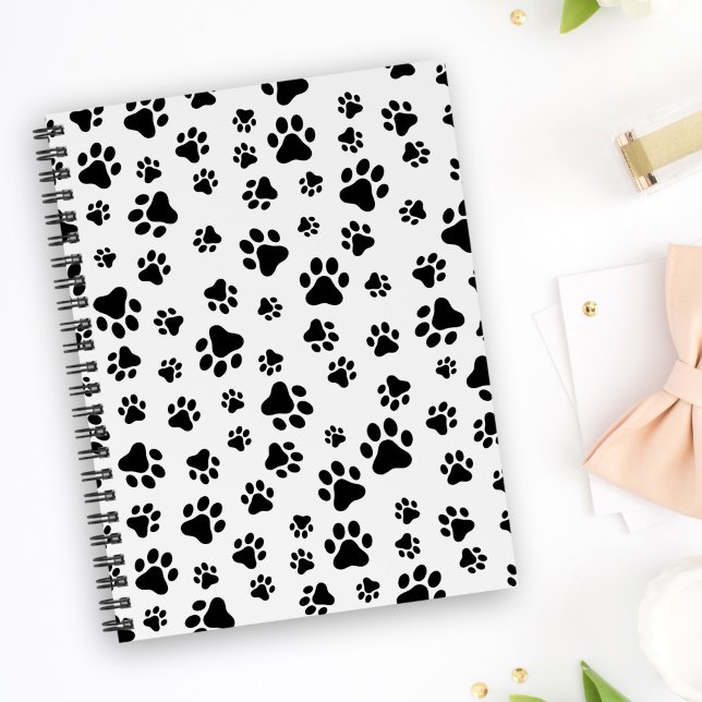 Carnet Motif des pattes, pattes de chien, noir et blanc (Créateur téléchargé)