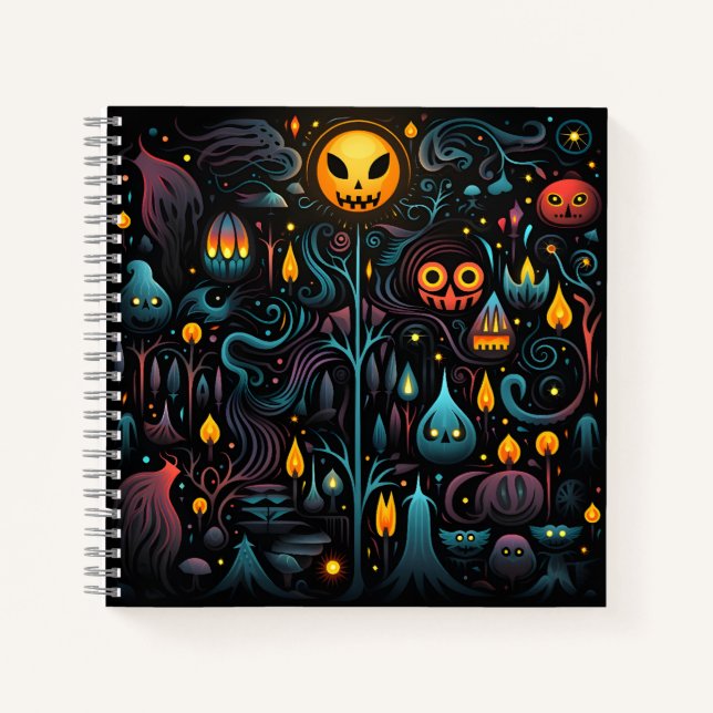 Carnet Motif D'Halloween Déplaisant Violet Et Bleu (Devant)