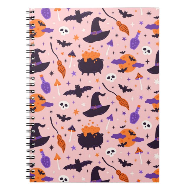 Carnet Motif d'Halloween mou et rose (Devant)