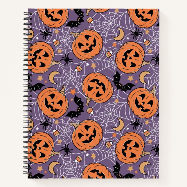 Carnet Motif d'Halloween violet Jack-O-lanterne (Devant)