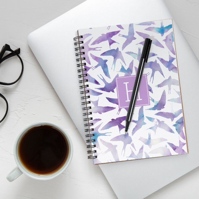 Carnet Motif d'oiseaux d'aquarelle violet (Créateur téléchargé)