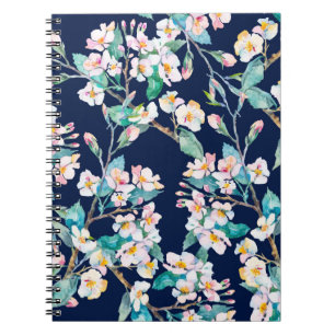 Carnet Motif du printemps. Branches florales. Aquarelle. 
