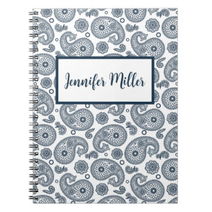 Carnet Motif en cachemire bleu foncé indien sur blanc