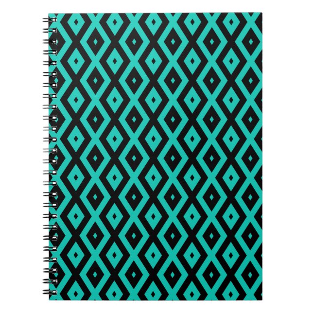 Carnet Motif en diamant noir et turquoise (Devant)